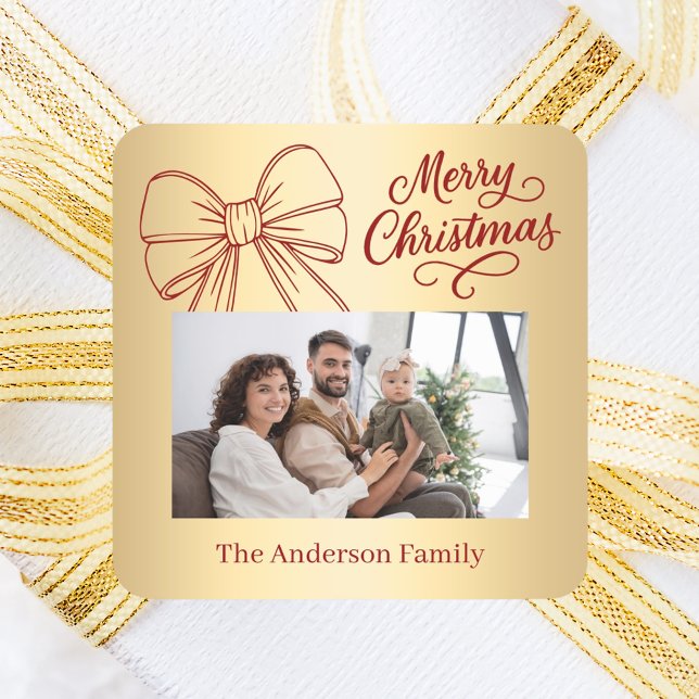 Adesivo Quadrado Gráfico de fotos do arco de ouro vermelho Natal (Criador carregado)