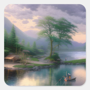 Adesivo Quadrado Gráfico de pesca