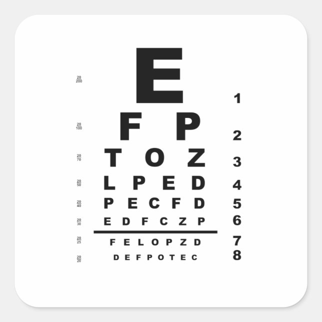 Adesivo Quadrado Gráfico de Teste de Olho (Frente)