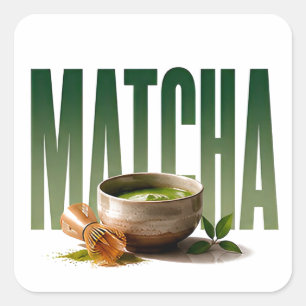 Adesivo Quadrado Gráfico Editorial de Chá de Luxo Matcha