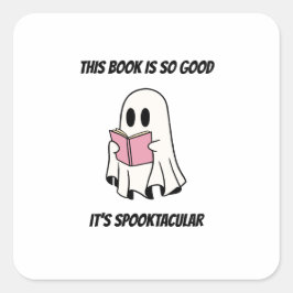 Adesivo Quadrado Gráficos de Halloween de Fantasma Lendo um Livro