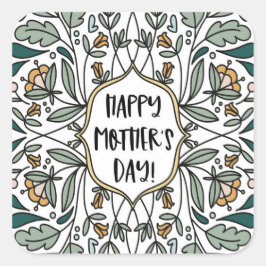 Adesivo Quadrado Gráficos Florais de Dia de as mães Feliz