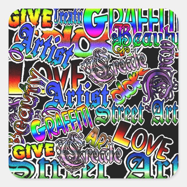 Adesivo Quadrado Grafite com Termos do Artista (Frente)