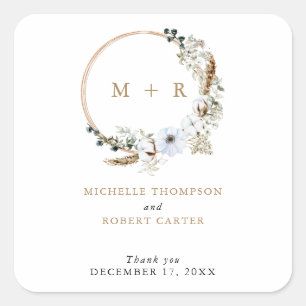 Adesivo Quadrado Grama das Pampas Casamento Boho Terracota Monogram