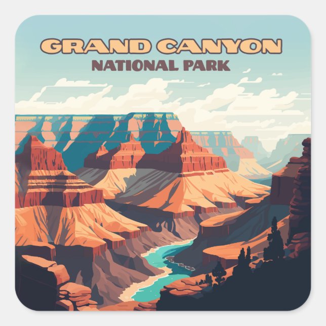 Adesivo Quadrado Grand Canyon National Park Arizona Retro (Frente)