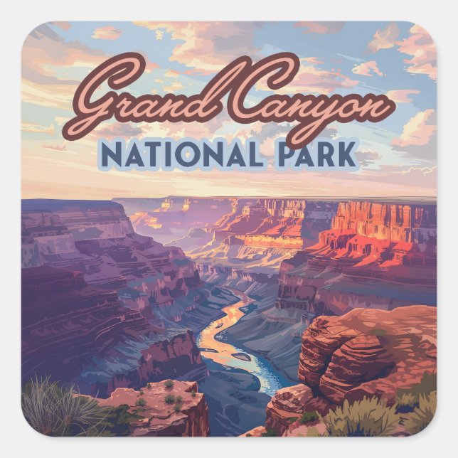 Adesivo Quadrado Grand Canyon National Park Arizona Retro (Frente)
