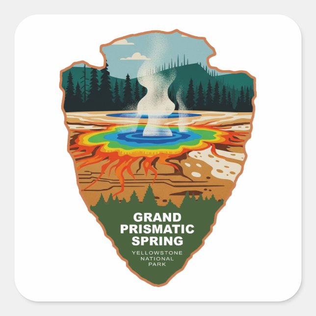 Adesivo Quadrado Grand Prismatic Spring Yellowstone Arrowhead (Frente)
