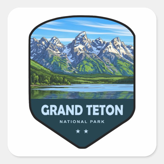 Adesivo Quadrado Grand Teton National Park Shield (Frente)