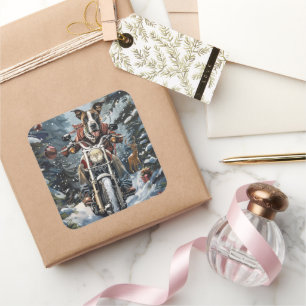 Adesivo Quadrado Grande Cachorro Andando Na Moto Natal