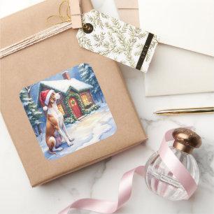 Adesivo Quadrado Grande Danês Cabine Nevada Chapéu de Papai Noel Ar