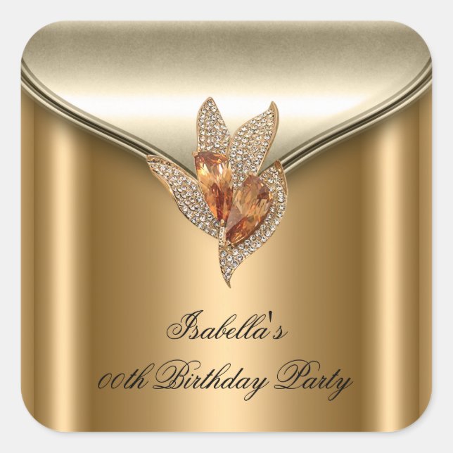 Adesivo Quadrado Grande Festa de aniversário Dourada de Bronze Marr (Frente)