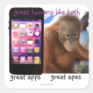 Adesivo Quadrado Grande humor do grande macaco de Apps do telefone