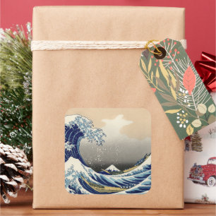 Adesivo Quadrado Grande Onda de Kanagawa e Monte Fuji Mar do Japão