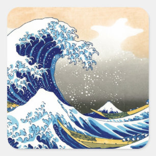Adesivo Quadrado Grande onda fora do ~ Hokusai de Kanagawa