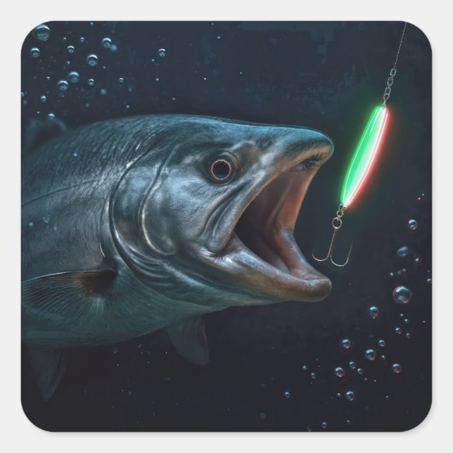 Adesivo Quadrado Grande Peixe com Isca Neon (Frente)