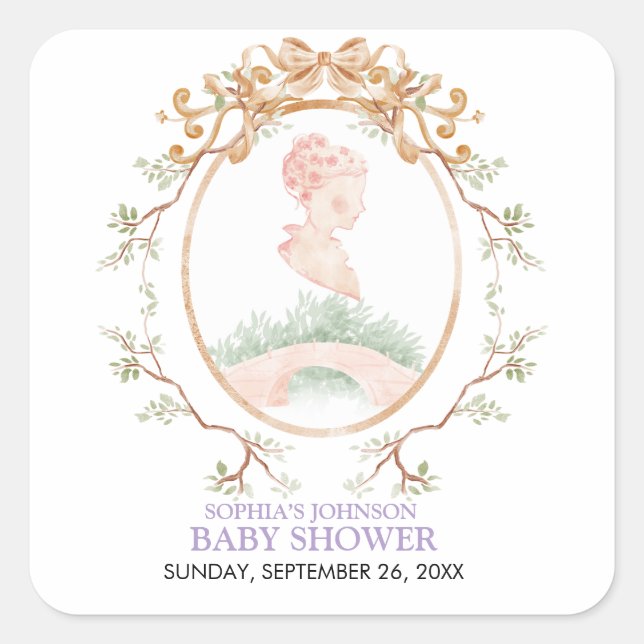 Adesivo Quadrado Grandmillennial Wisteria Baby Shower (Frente)