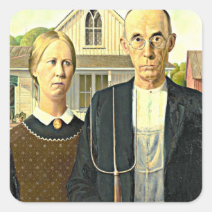 Adesivo Quadrado Grant Wood - American Gothic,
