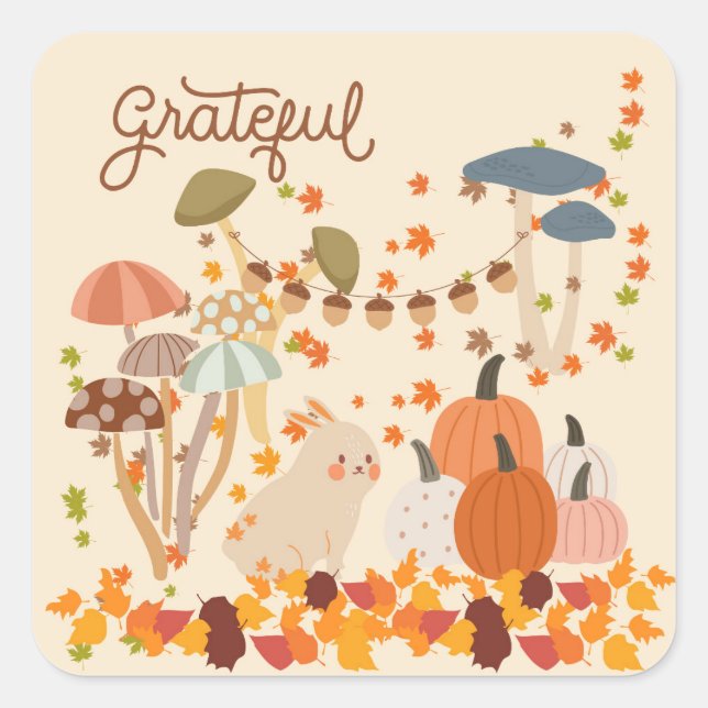 Adesivo Quadrado Grateful Fall Bunny (Frente)