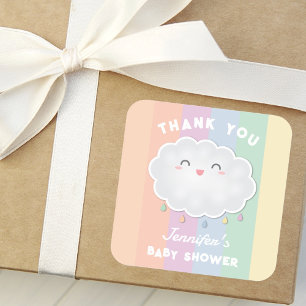 Adesivo Quadrado Gratidão Chuva de Nuvem Fofa Arco-íris Baby Shower
