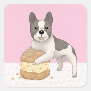 Adesivo Quadrado Grátis Bulldog e Cream Puff Ilustração Arte