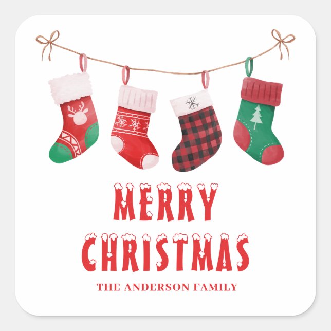 Adesivo Quadrado Grátis Vermelho Verde no Natal (Frente)