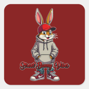 Adesivo Quadrado Gray Hoodie Street Bunny – Easter - Autocolante