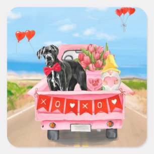 Adesivo Quadrado Great Dane Dog Valentine's Day Truck