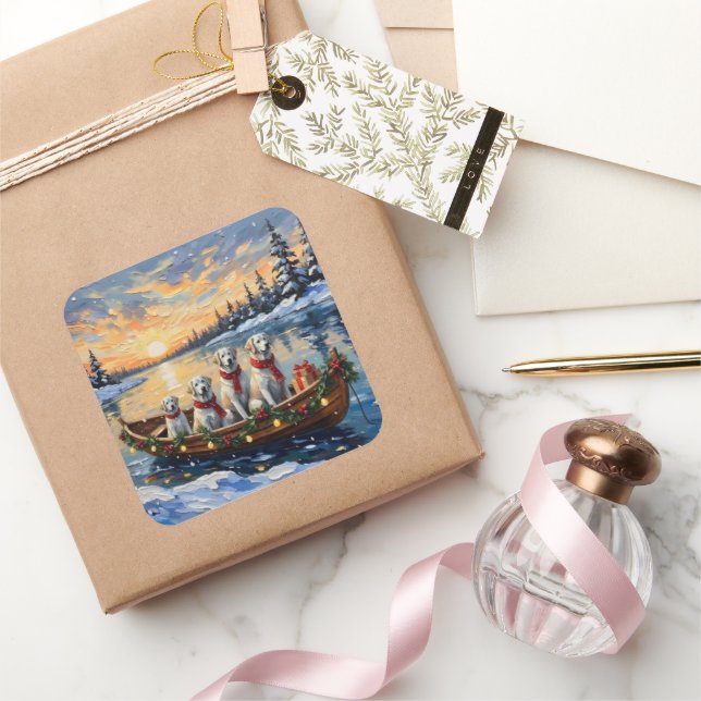 Adesivo Quadrado Great Pyrenees Christmas Boat Holiday (Presentear)