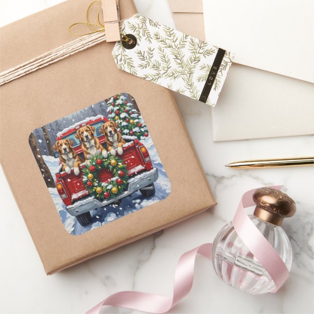 Adesivo Quadrado Greater Swiss Mountain Dog Christmas Red Truck (Presentear)