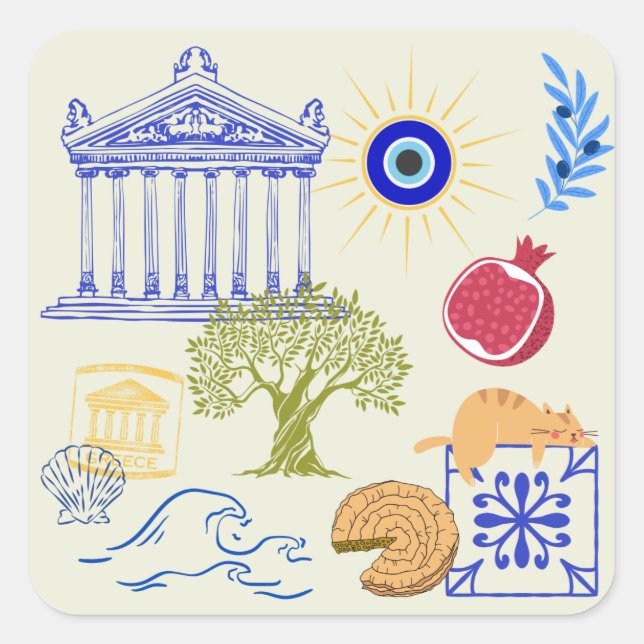 Adesivo Quadrado Greece Vacation Minimalism (Frente)