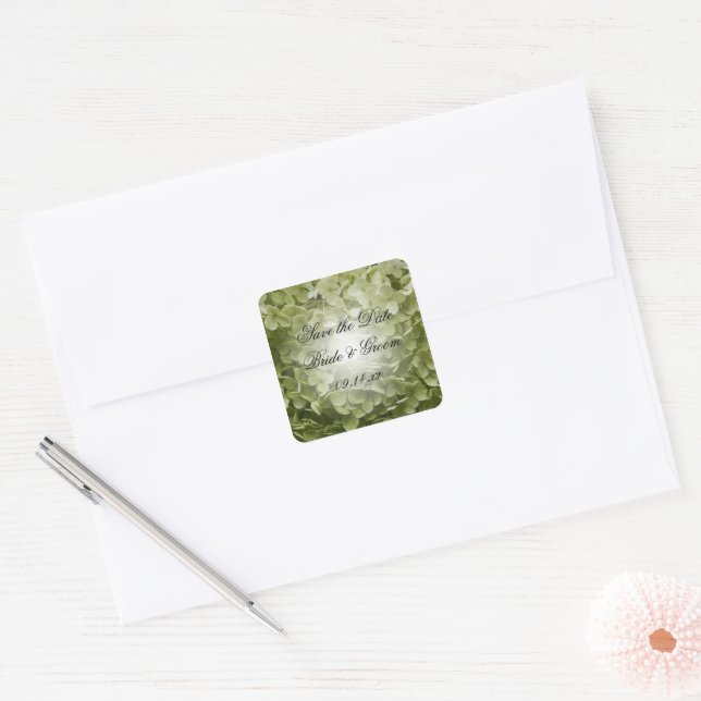 Adesivo Quadrado Green Annabelle Hydrangea Wedding Salvar Data (Envelope)