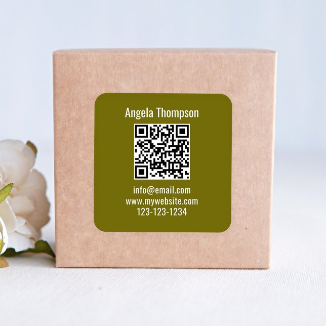 Adesivo Quadrado Green Business QR Code Custom Basic (Green QR code business product label. )
