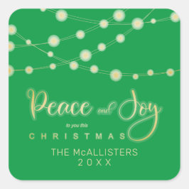 Adesivo Quadrado Green Christmas Lights Peace Joy Whimsical Script