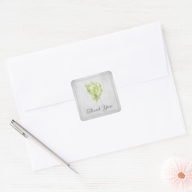 Adesivo Quadrado Green Conch Shell Muito Obrigado (Envelope)