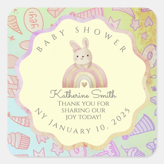 Adesivo Quadrado GREEN donuts pastel babyshower BUNNY cute (Frente)