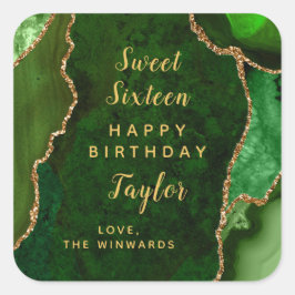 Adesivo Quadrado Green Dourado Agate Doce Dezesseis Felizes Anivers