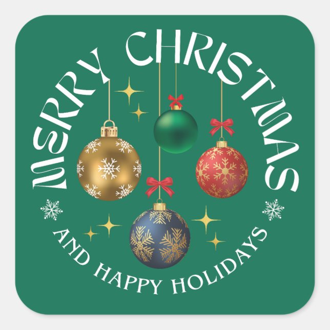 Adesivo Quadrado Green Festive Merry Christmas Holiday  (Frente)