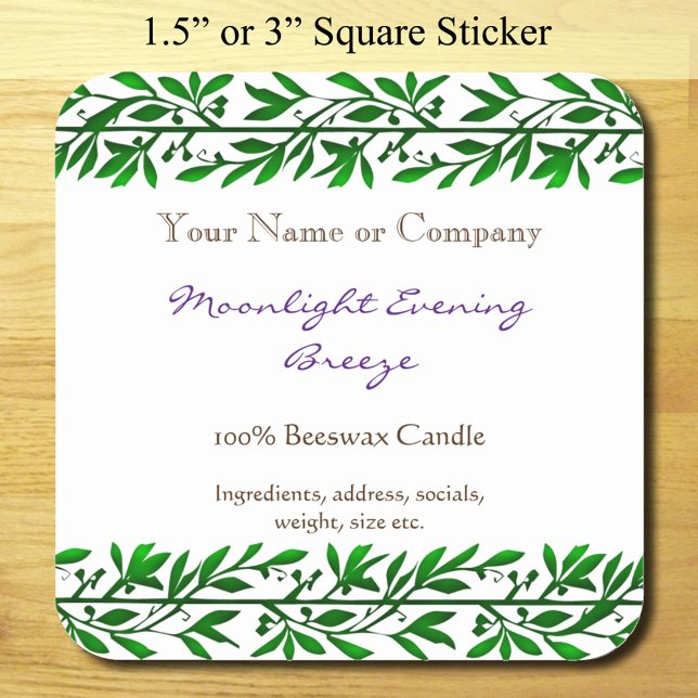 Adesivo Quadrado Green Garland Editável Rustic Soap Editável (Criador carregado)