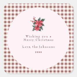 Adesivo Quadrado Green Gingham Plaid Custom Christmas