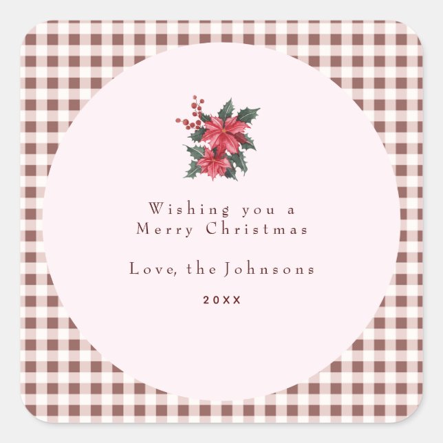 Adesivo Quadrado Green Gingham Plaid Custom Christmas (Frente)