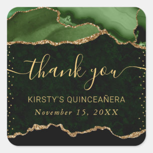 Adesivo Quadrado Green & Gold Faux Brilho Ágata Mármore Quinceanera