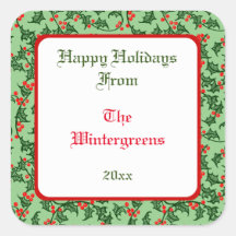 Green Holly com Red Berries - Presente Editável Ta