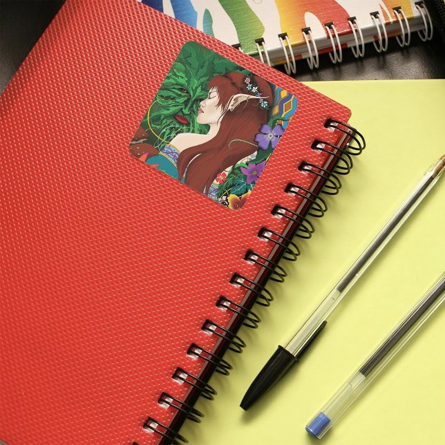 Adesivo Quadrado Green Man Elf Fantasy Floral (Criador carregado)