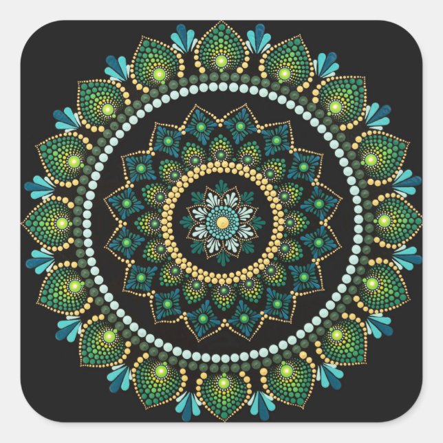 Adesivo Quadrado Green Mandala | Pintado manualmente | Geometria Sa (Frente)