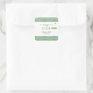 Adesivo Quadrado Green New to the Club Golf Theme Baby Shower 