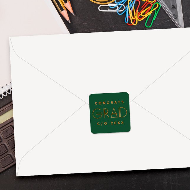Adesivo Quadrado Green Orange Grad Typography Graduation Sticker (Criador carregado)
