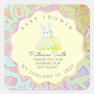 Adesivo Quadrado GREEN party donuts pastel babyshower BUNNY