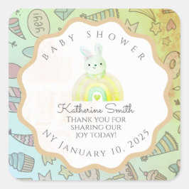 Adesivo Quadrado GREEN pastel babyshower Adorable BUNNY