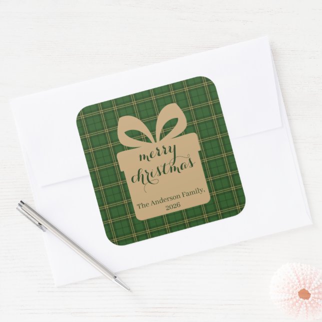 Adesivo Quadrado Green Plaid Christmas Festive Pattern -  (Envelope)