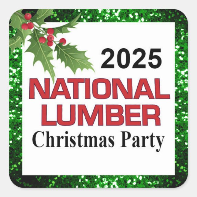 Adesivo Quadrado Green Red sparkle Christmas holly and berries (Frente)